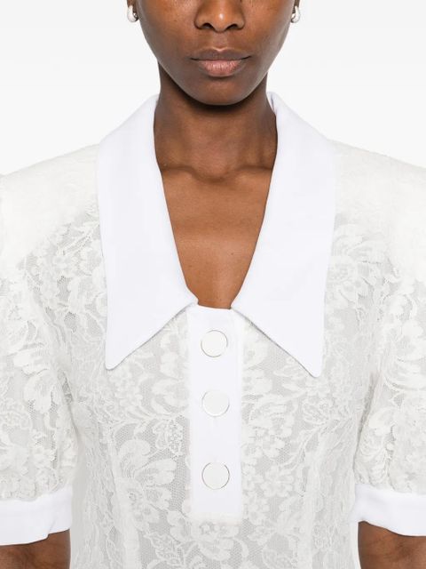 Rowen Rose puffy-sleeves polo mini dress - White