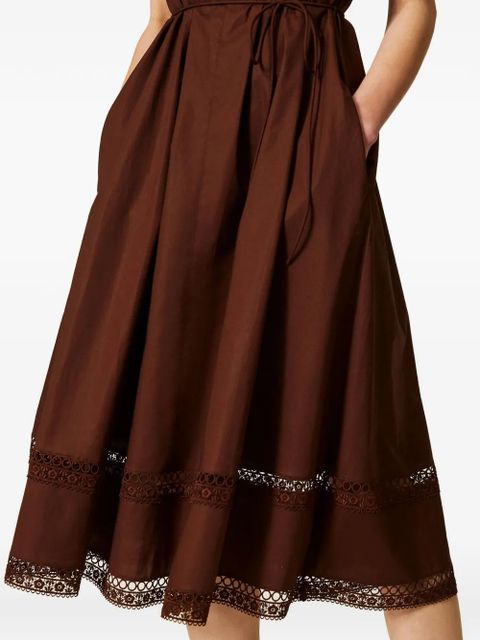 TWINSET V-neck embroidery-details midi dress - Brown