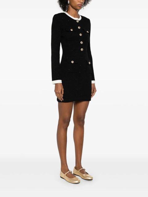 Self-Portrait knitted contrast-collar mini dress - Black