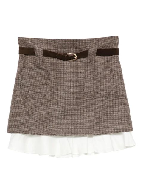 SANDRO check-pattern layered mini skirt - Brown - zdjęcie produktu nr 1