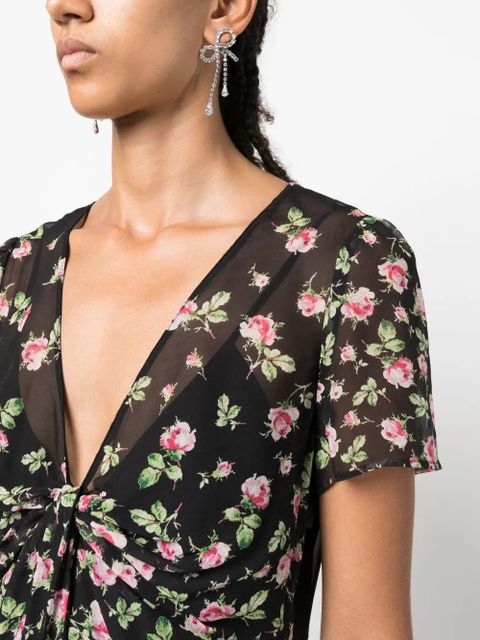Valentino Garavani floral-print chiffon midi dress - Black