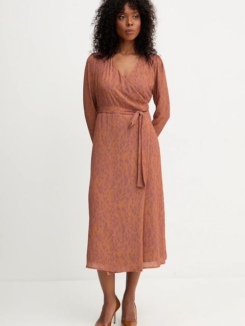 Silvian Heach sukienka HARGA kolor brązowy midi rozkloszowana GPA25415VE