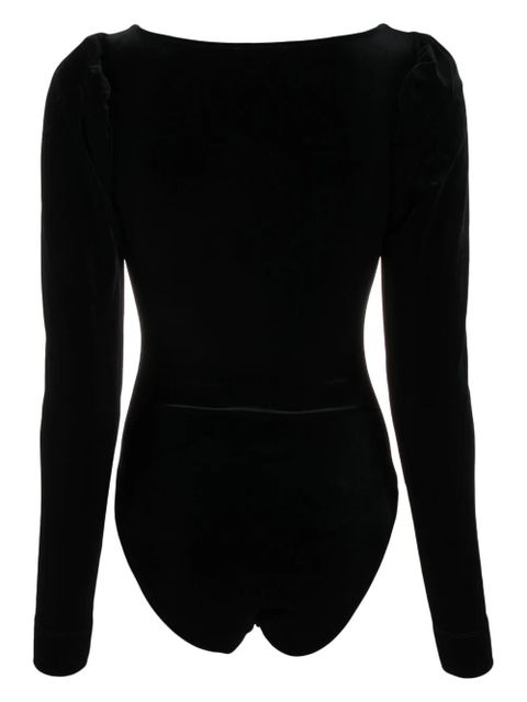 GANNI velvet-finish long-sleeve bodysuit - Black