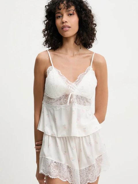 Answear.LAB piżama damska kolor biały koronkowa