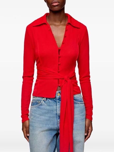 GANNI tie-detail button-up shirt - Red