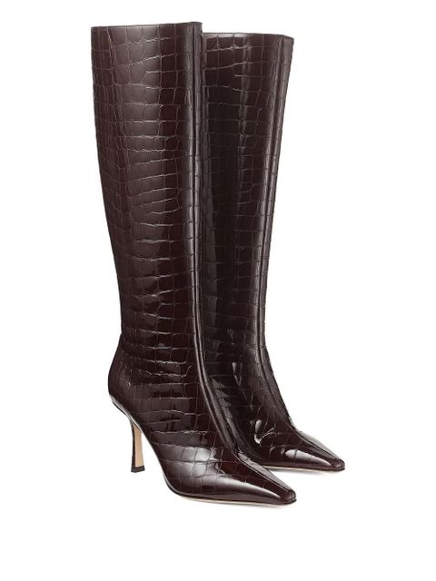 Jimmy Choo 85mm Agathe croc-embossed boots - Brown