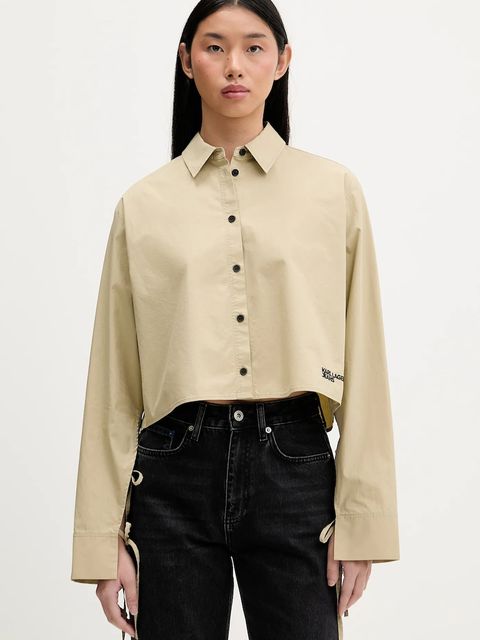 Karl Lagerfeld Jeans koszula bawełniana damska kolor beżowy regular z kołnierzykiem klasycznym B1W11027 - zdjęcie produktu nr 1