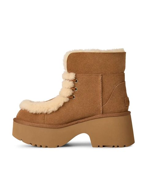 UGG botki zamszowe Esmee Lace Up kolor brązowy na słupku ocieplone 1171532.CHE