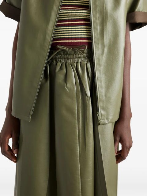 Prada pleated nappa-leather mini skirt - Green
