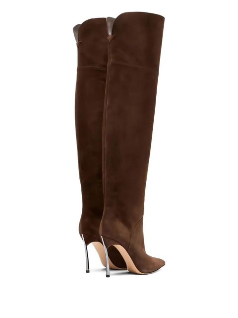 Casadei 100MM metallic-heel suede over-the-knee boots - Brown - zdjęcie produktu nr 2