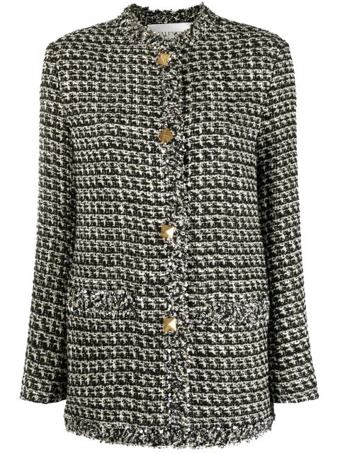 Valentino Garavani tweed sequin embellished jacket - Black