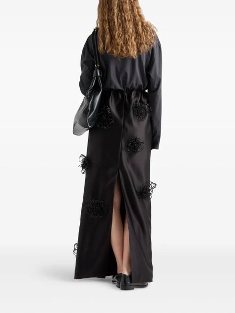 Prada embroidered satin maxi skirt - Black