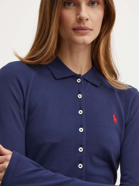 Polo Ralph Lauren koszula damska kolor granatowy slim z kołnierzykiem klasycznym 211941176