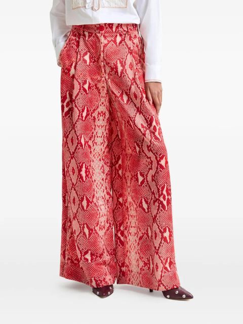 Essentiel Antwerp pleated snakeskin-print trousers - Red