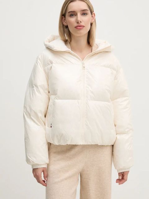 Tommy Hilfiger kurtka puchowa damska kolor beżowy zimowa oversize WW0WW43523
