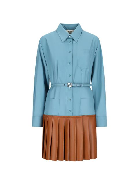 FENDI pleated poplin shirt mini dress - Blue - zdjęcie produktu nr 1