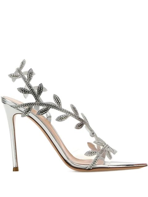 Gianvito Rossi crystal-leaf leather sandals - Silver - zdjęcie produktu nr 1