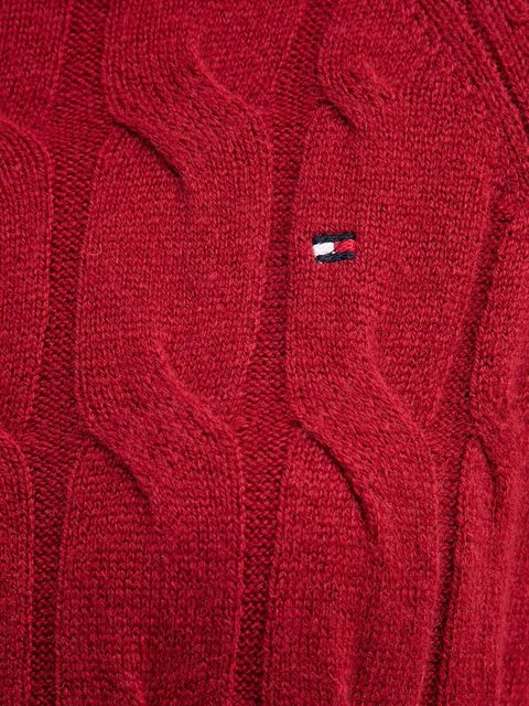 Tommy Hilfiger sweter wełniany damski kolor bordowy lekki z golfem WW0WW46791