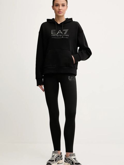 EA7 Emporio Armani bluza damska kolor czarny z kapturem z aplikacją AF10377-7W000422