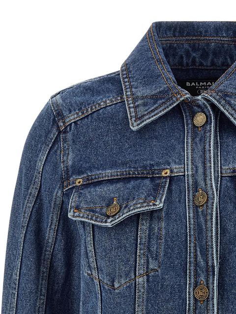 Balmain buttoned cropped denim jacket - Blue