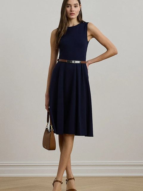 Lauren Ralph Lauren sukienka kolor granatowy midi rozkloszowana 200973402 - zdjęcie produktu nr 1