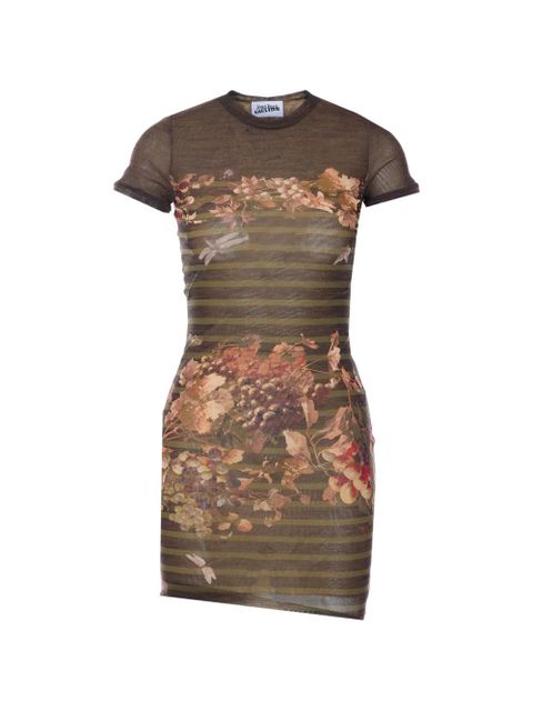 Jean Paul Gaultier crew-neck floral-print mini dress - Brown - zdjęcie produktu nr 1