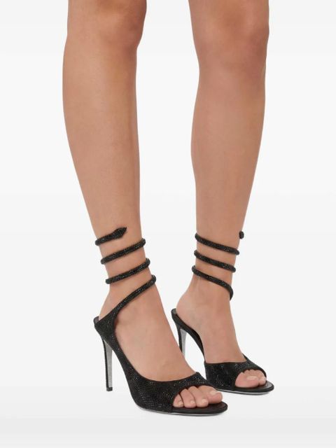 René Caovilla 105mm crystal-embellished spiral-wrap sandals - Black