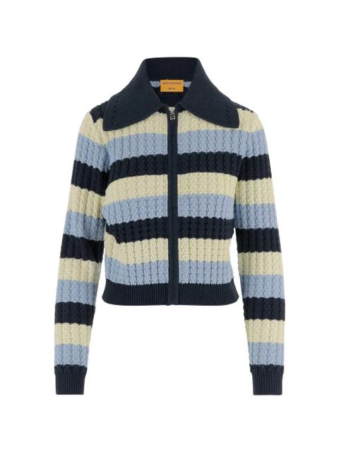 Guest In Residence Kirby striped wide-collar zip-up knit jacket - Blue - zdjęcie produktu nr 1
