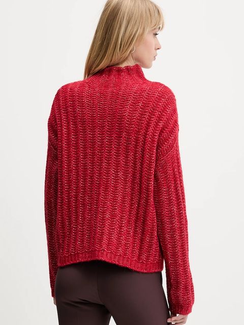 HUGO sweter z dodatkiem wełny damski kolor czerwony ciepły z półgolfem 50550210