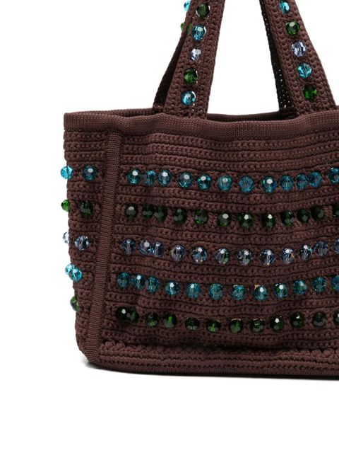SANDRO bead-embellished crochet-knit tote bag - Brown