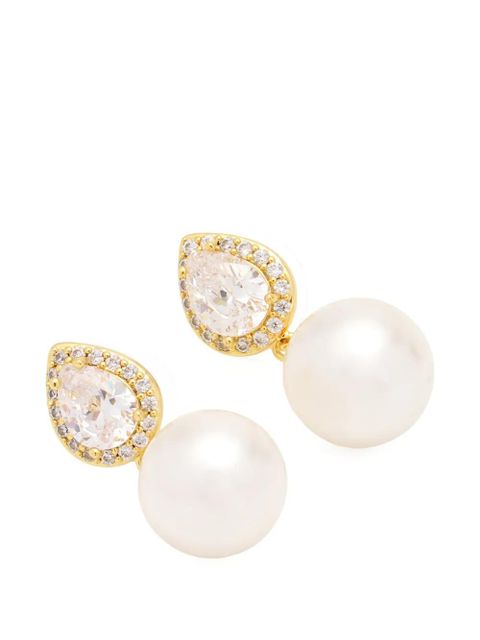 Self-Portrait faux pearl embellished earrings - Gold