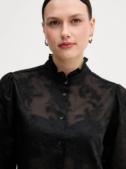 United Colors of Benetton koszula damska kolor czarny regular ze stójką 52WNDQ0CQ - zdjęcie produktu nr 2