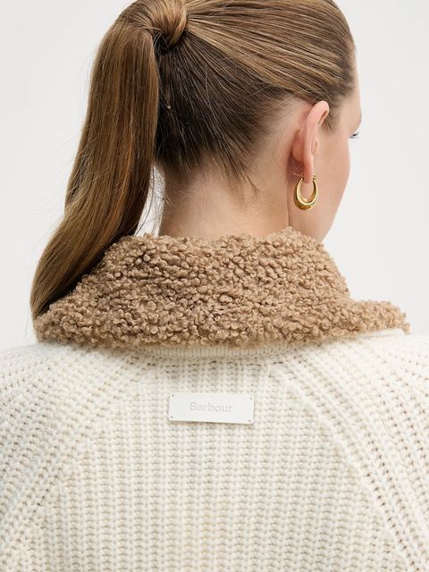 Barbour kardigan z dodatkiem wełny Marla kolor beżowy ciepły LKN1738