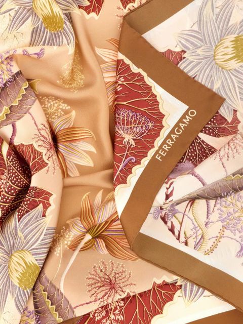 Ferragamo Water Lilies printed silk scarf - Brown