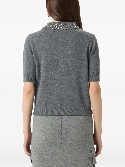 Blumarine beaded-collar polo top - Grey
