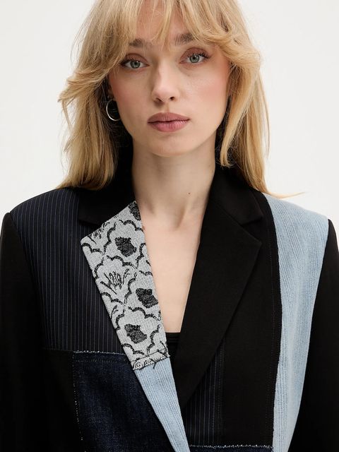 Desigual marynarka TEXTURES kolor czarny jednorzędowa wzorzysta 25WWEW51