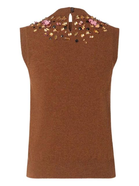 FENDI crystal-embellished sleeveless knitted top - Brown - zdjęcie produktu nr 2