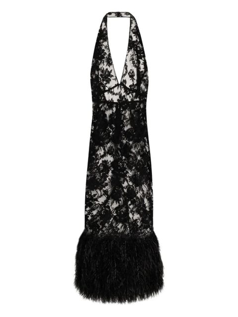 Dolce & Gabbana feather-trimmed lace dress - Black - zdjęcie produktu nr 1