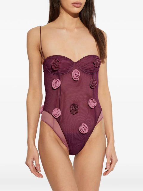 Oséree double-mesh floral-appliqué swimsuit - Purple - zdjęcie produktu nr 2