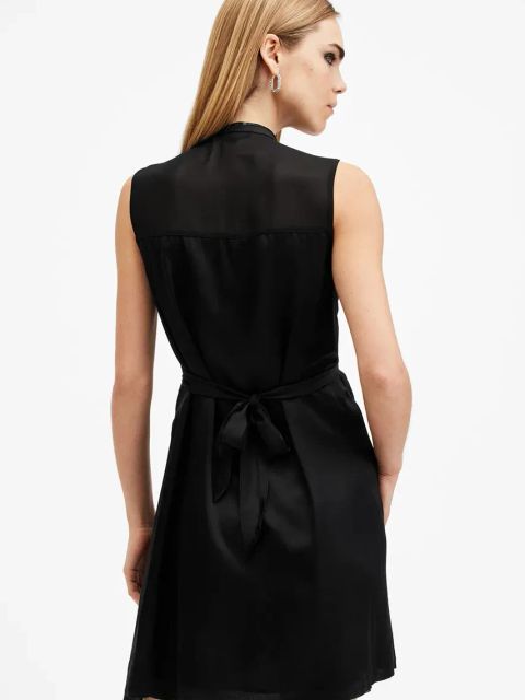 AllSaints sukienka z domieszką jedwabiu JAYDA kolor czarny mini rozkloszowana W278DB
