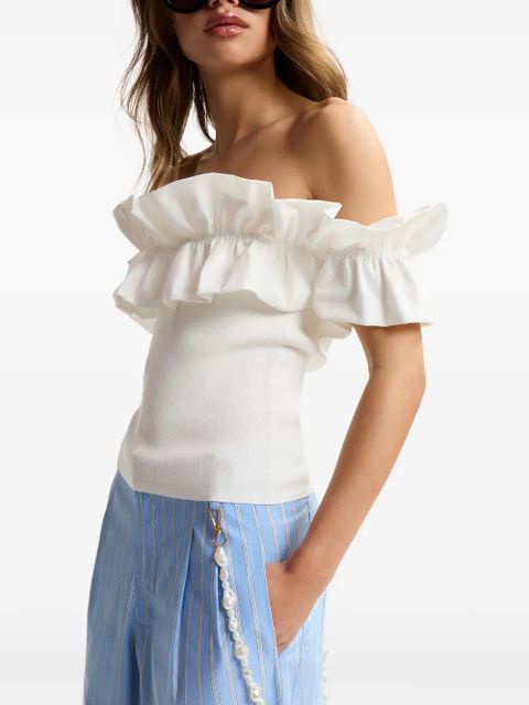 Essentiel Antwerp ruffled-neck off-shoulder top - White