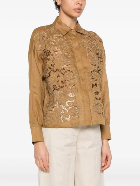 Max Mara Cali floral-embroidery shirt - Brown