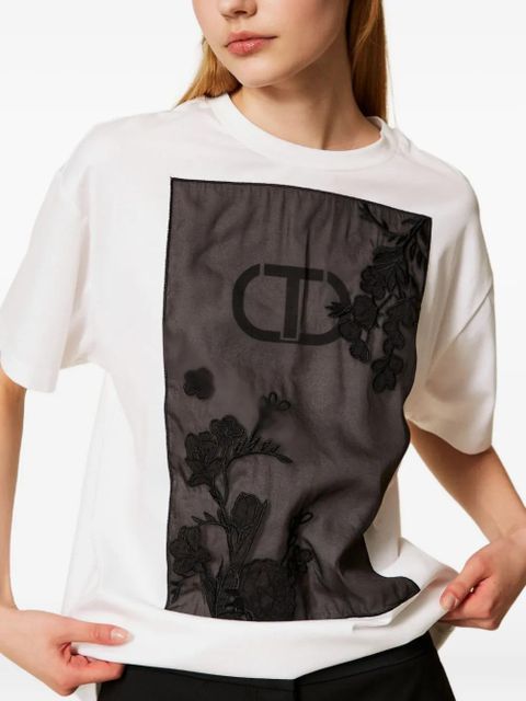 TWINSET floral-embroidered cotton T-shirt - White
