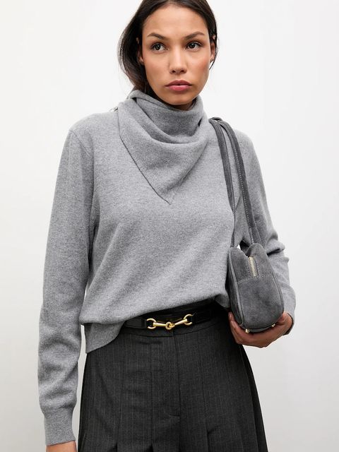 Answear.LAB sweter z wełny merino z apaszką damski kolor szary lekki - zdjęcie produktu nr 1