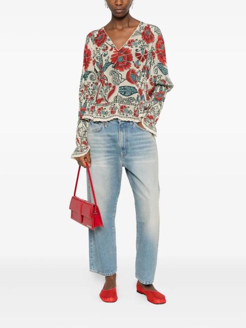 FARM Rio floral-print ruffled blouse - Neutrals - zdjęcie produktu nr 2