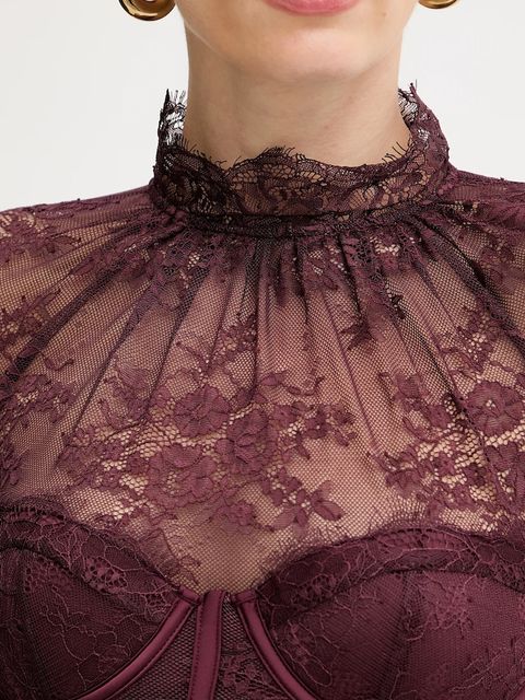 Retrofete body Valentina damskie kolor fioletowy z aplikacją FW24-10322