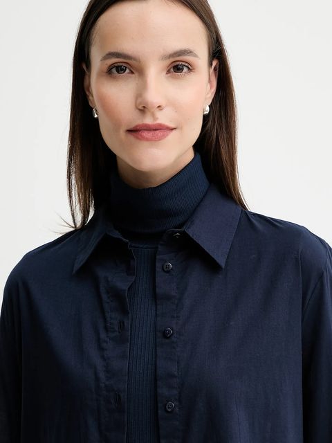 United Colors of Benetton koszula bawełniana damska kolor granatowy regular z kołnierzykiem klasycznym 5WPQDQ0AX