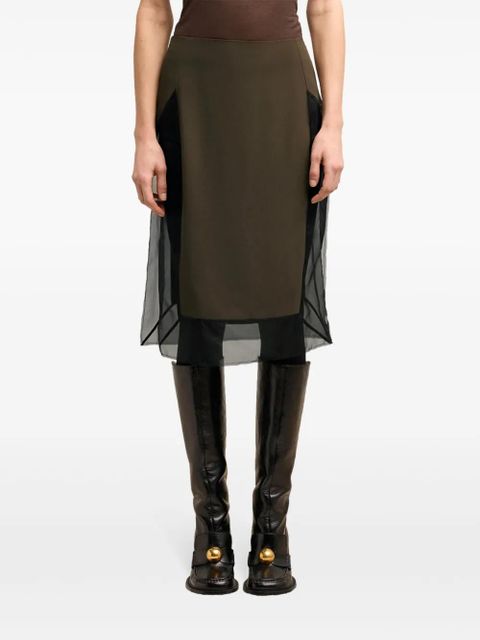 AMI Paris tulle-panel straight skirt - Green