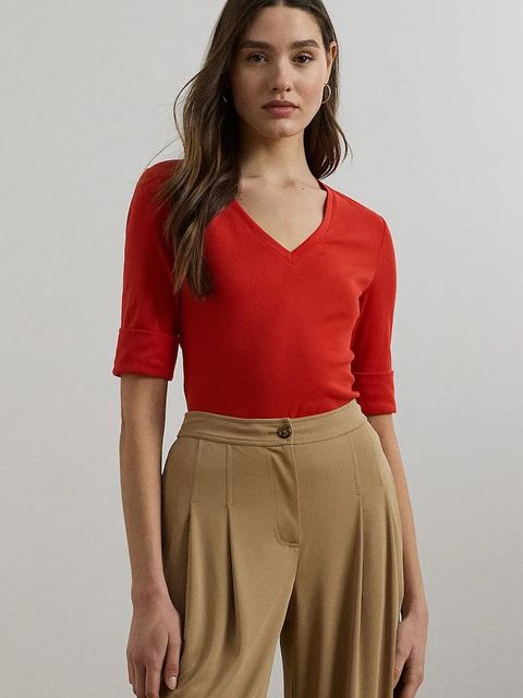 Lauren Ralph Lauren t-shirt bawełniany damski kolor czerwony 200815843 - zdjęcie produktu nr 1