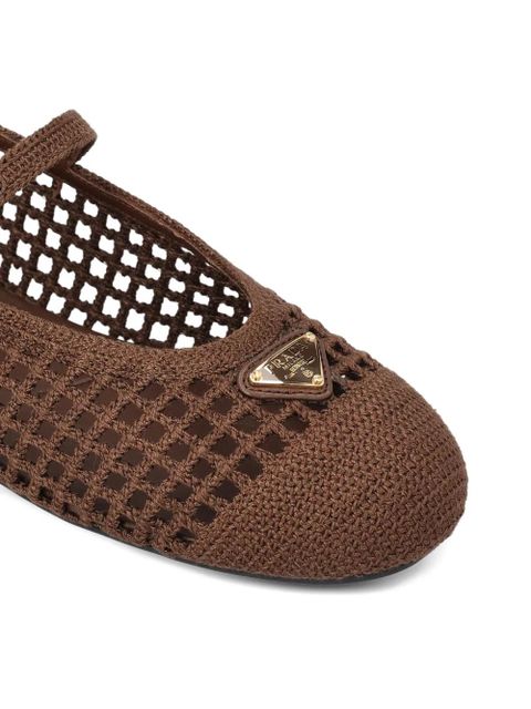 Prada openwork strap ballerina shoes - Brown